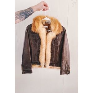 Brown leather fox fur jacket